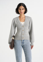 Tessa - Cinched Waist Cotton Cardigan - Grey