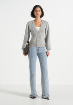 Tessa - Cinched Waist Cotton Cardigan - Grey