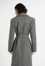 Jena - Wide Shoulder Wool Coat with Cinch Belt - Grey