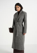 Jena - Wide Shoulder Wool Coat with Cinch Belt - Grey