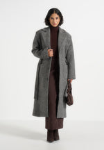 Jena - Wide Shoulder Wool Coat with Cinch Belt - Grey
