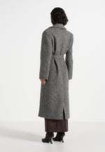 Jena - Wide Shoulder Wool Coat with Cinch Belt - Grey