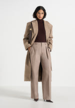 Jena - Wide Shoulder Wool Coat with Cinch Belt - Taupe