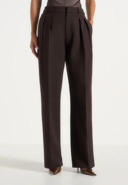 Julie - Tailored Twin Pleat Trousers - Brown