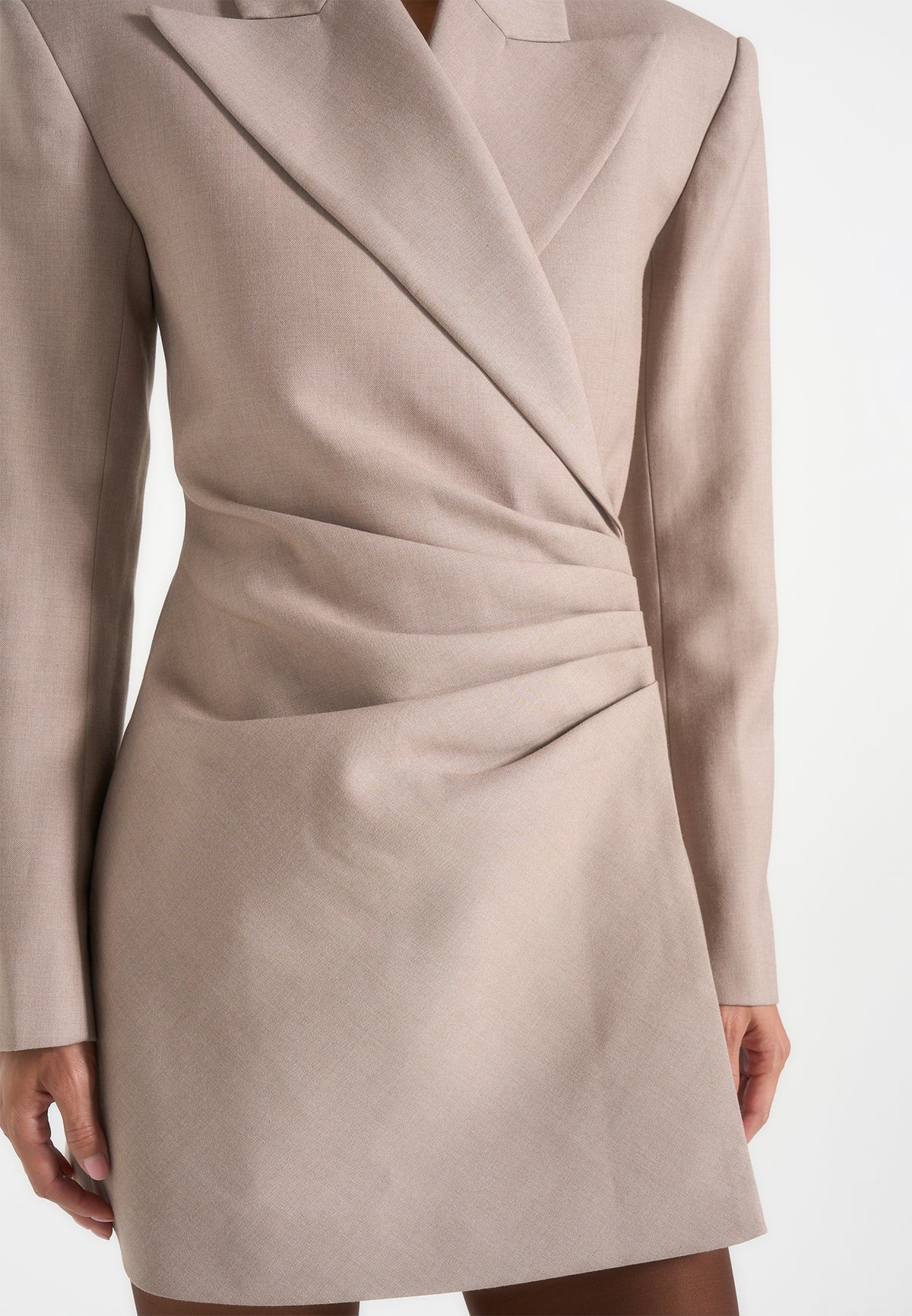 Yasmin - Asymmetric Ruched Blazer Mini Dress - Taupe