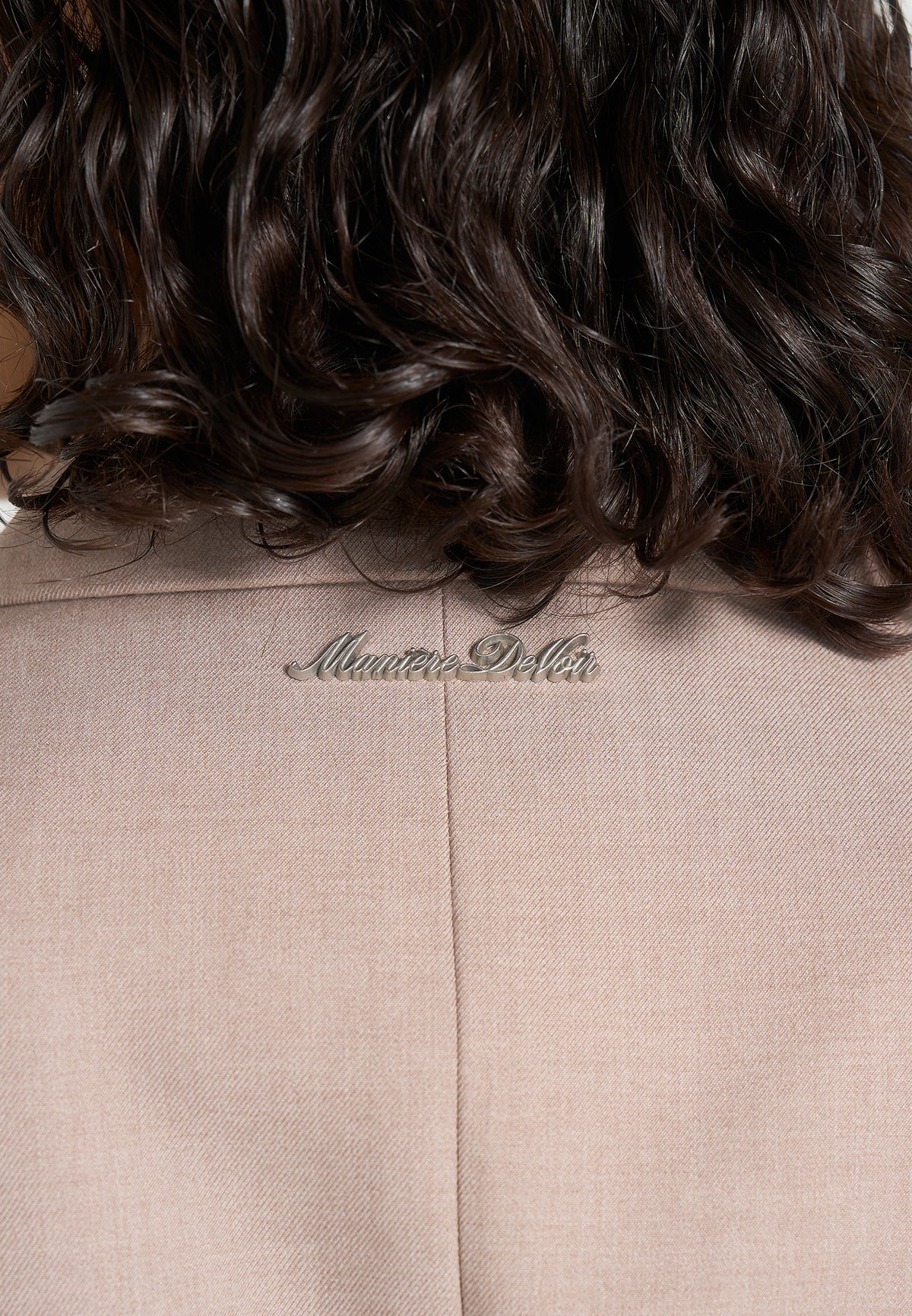 Yasmin - Asymmetric Ruched Blazer Mini Dress - Taupe
