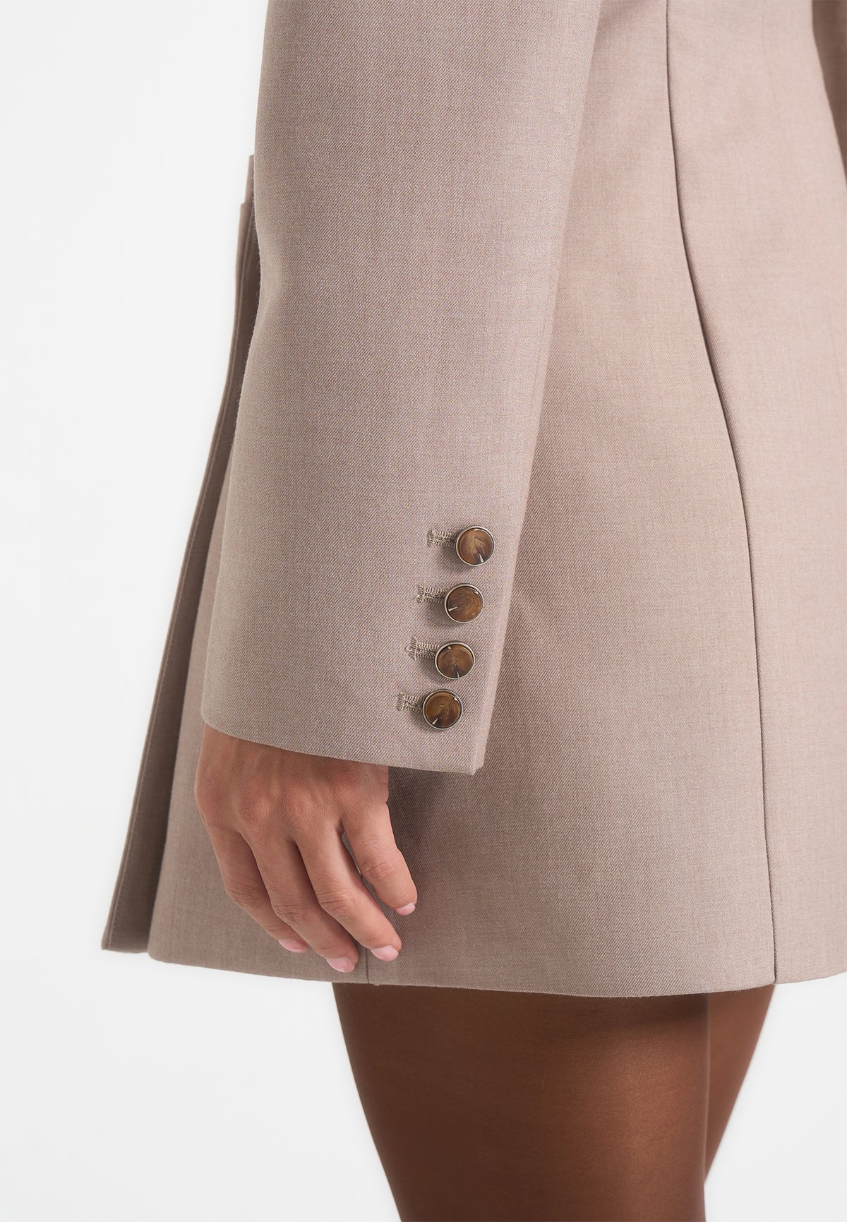 Yasmin - Asymmetric Ruched Blazer Mini Dress - Taupe
