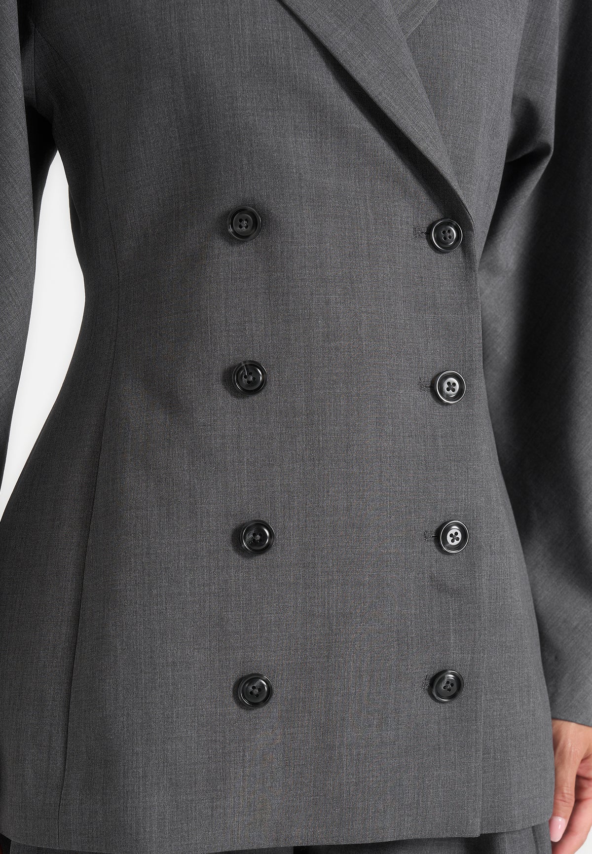 Greer - Wool-Blend Balloon Sleeve Double Breasted Blazer - Grey