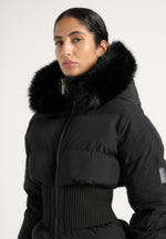 Mira - Fur Hood Corset Longline Puffer Coat - Black
