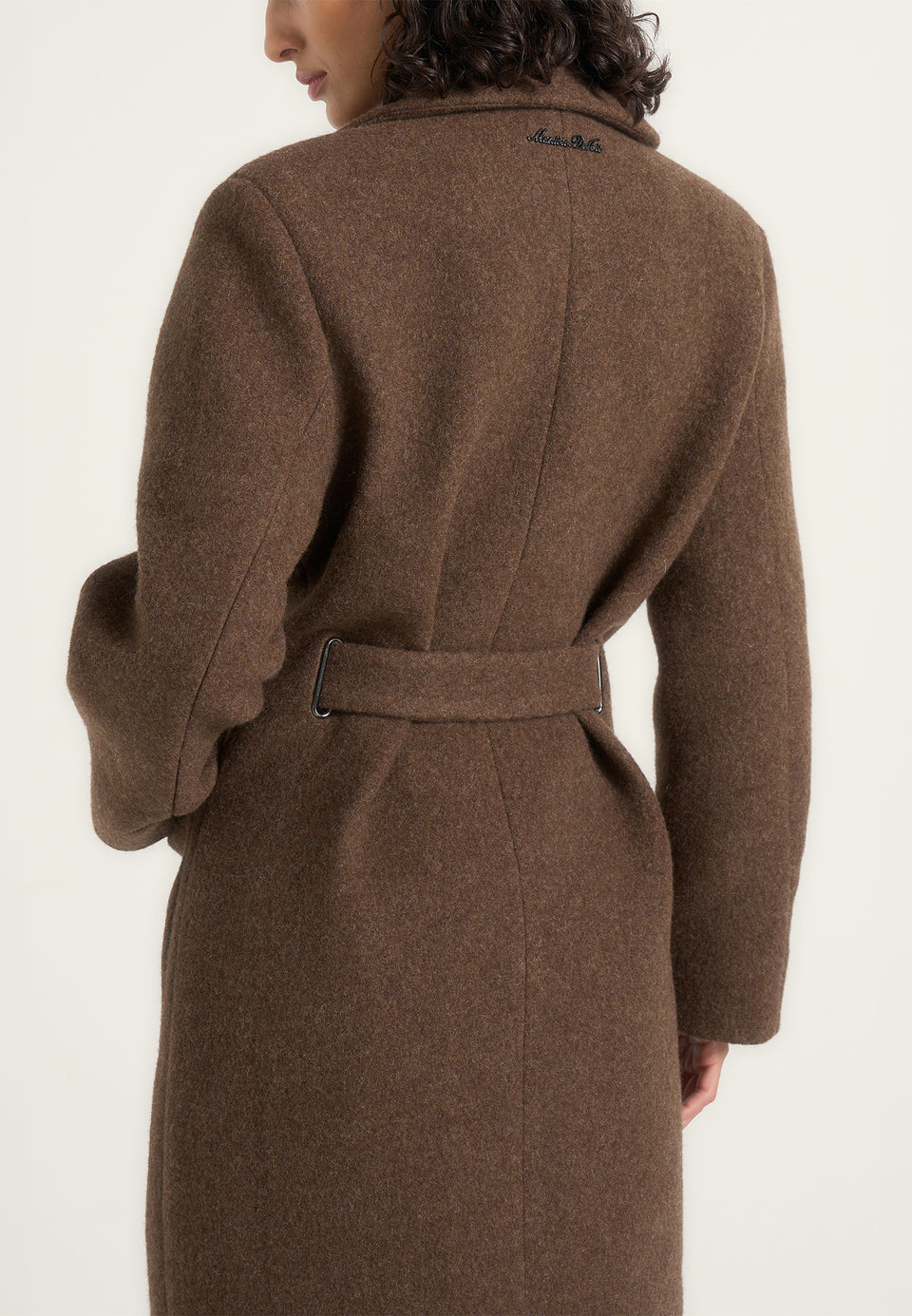 Jena - Wide Shoulder Wool Coat with Cinch Belt - Brown
