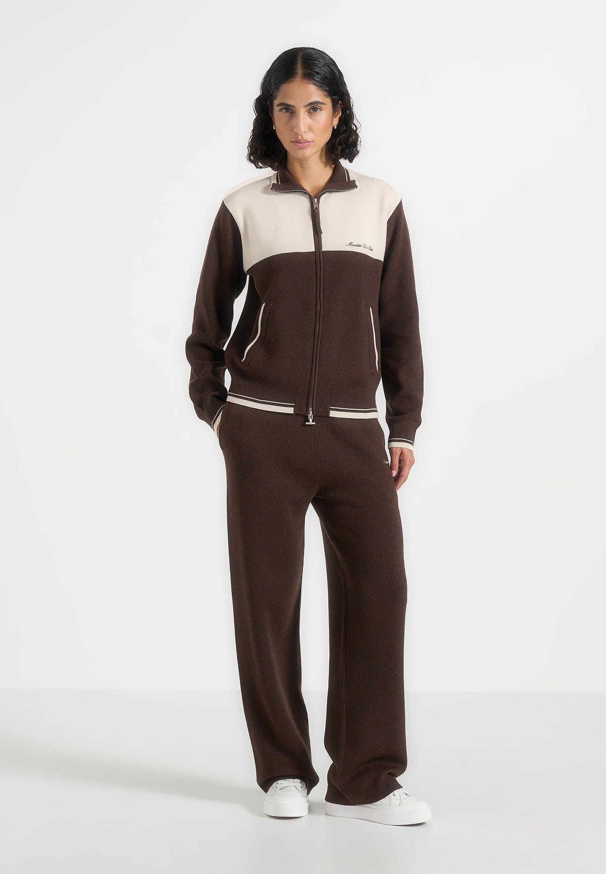 Mathieu - Colour Block Signature Knit Jacket - Brown / Cream