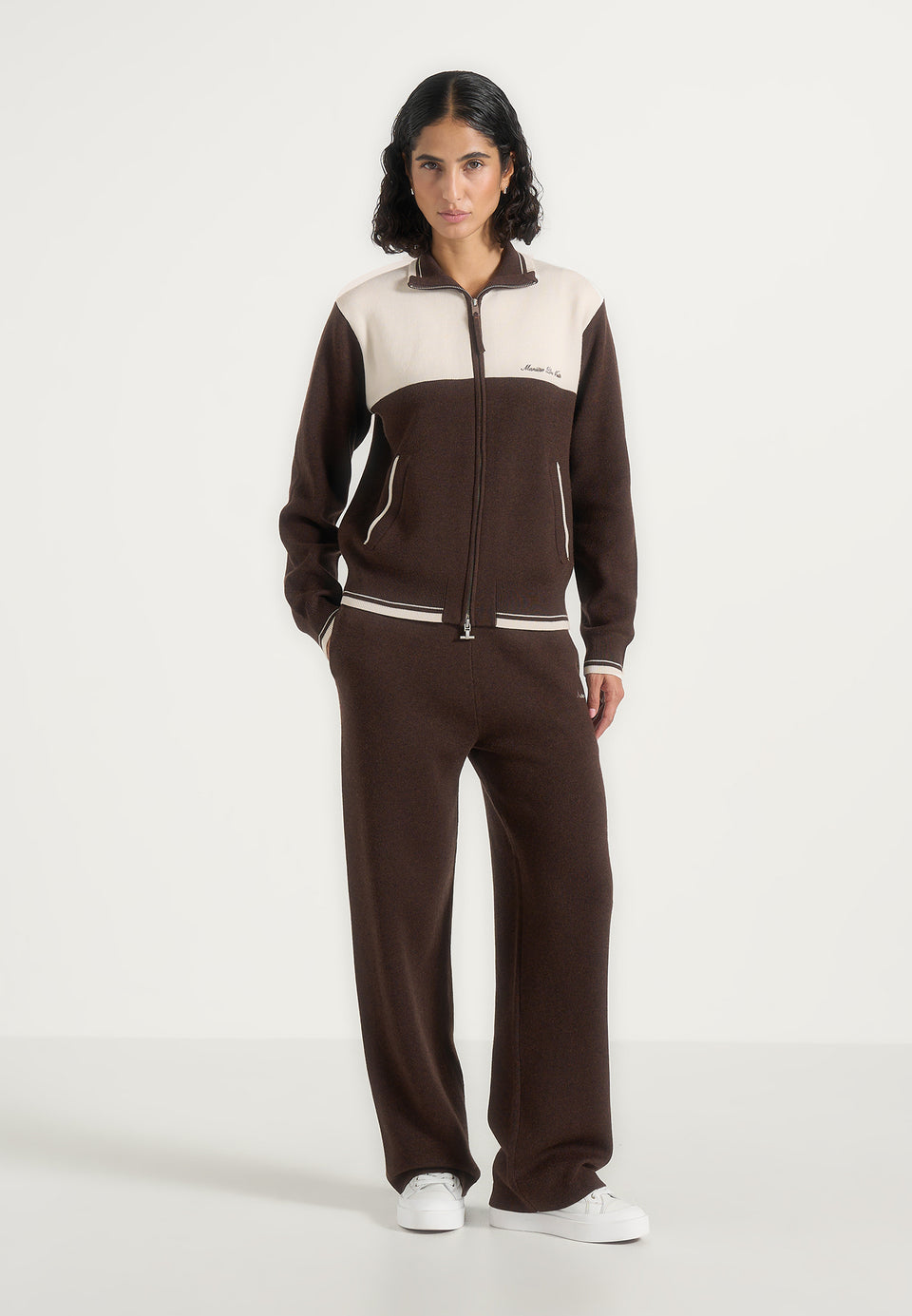 Mathieu - Colour Block Signature Knit Jacket - Brown / Cream
