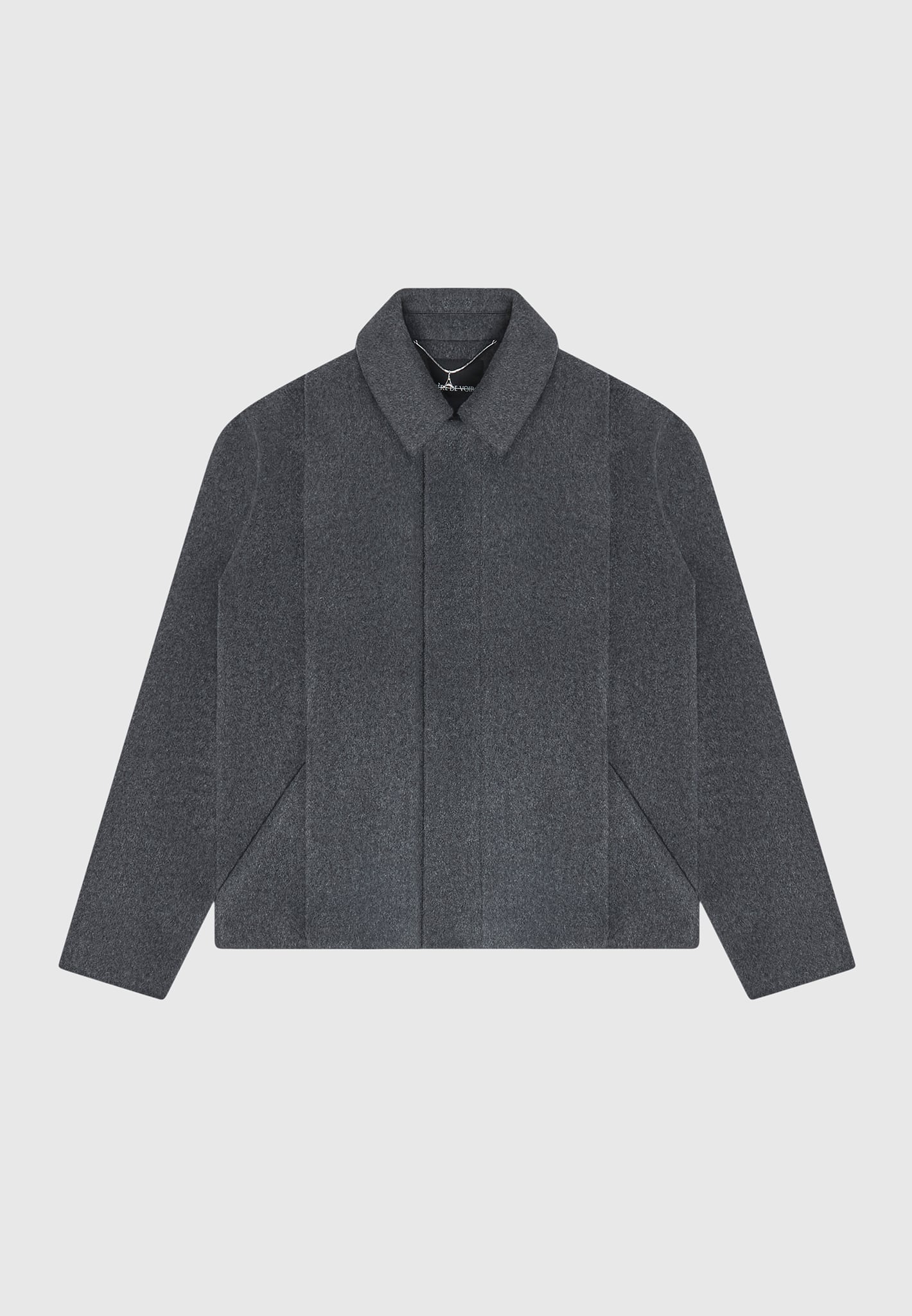 Wool Blend Boxy Jacket with Pleat - Charcoal Grey