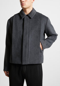 Wool Blend Boxy Jacket with Pleat - Charcoal Grey