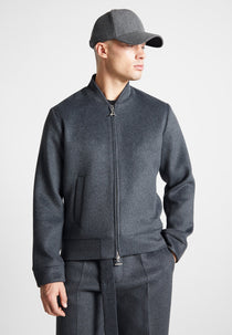 Wool Blend Marl Bomber Jacket - Charcoal Grey
