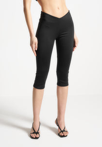 Angled Waist Capri Leggings - Black