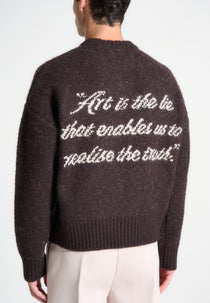 Kamil - Art Slogan Brushed Wool Knit Jumper - Brown