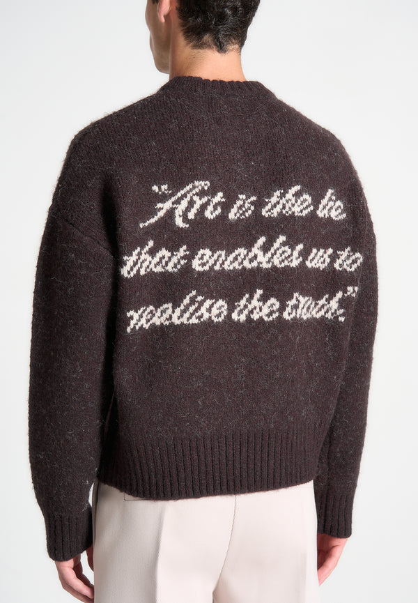 Kamil - Art Slogan Brushed Wool Knit Jumper - Brown