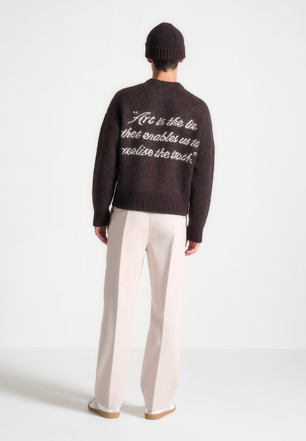 Kamil - Art Slogan Brushed Wool Knit Jumper - Brown