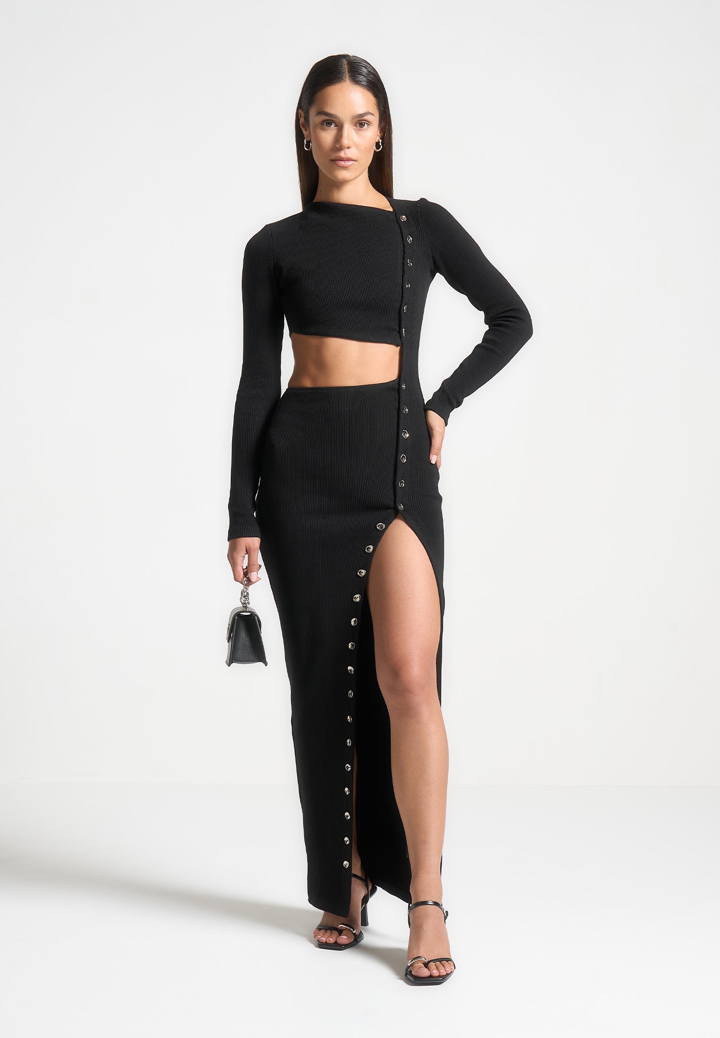 Half Leather Shirt Dress - Black