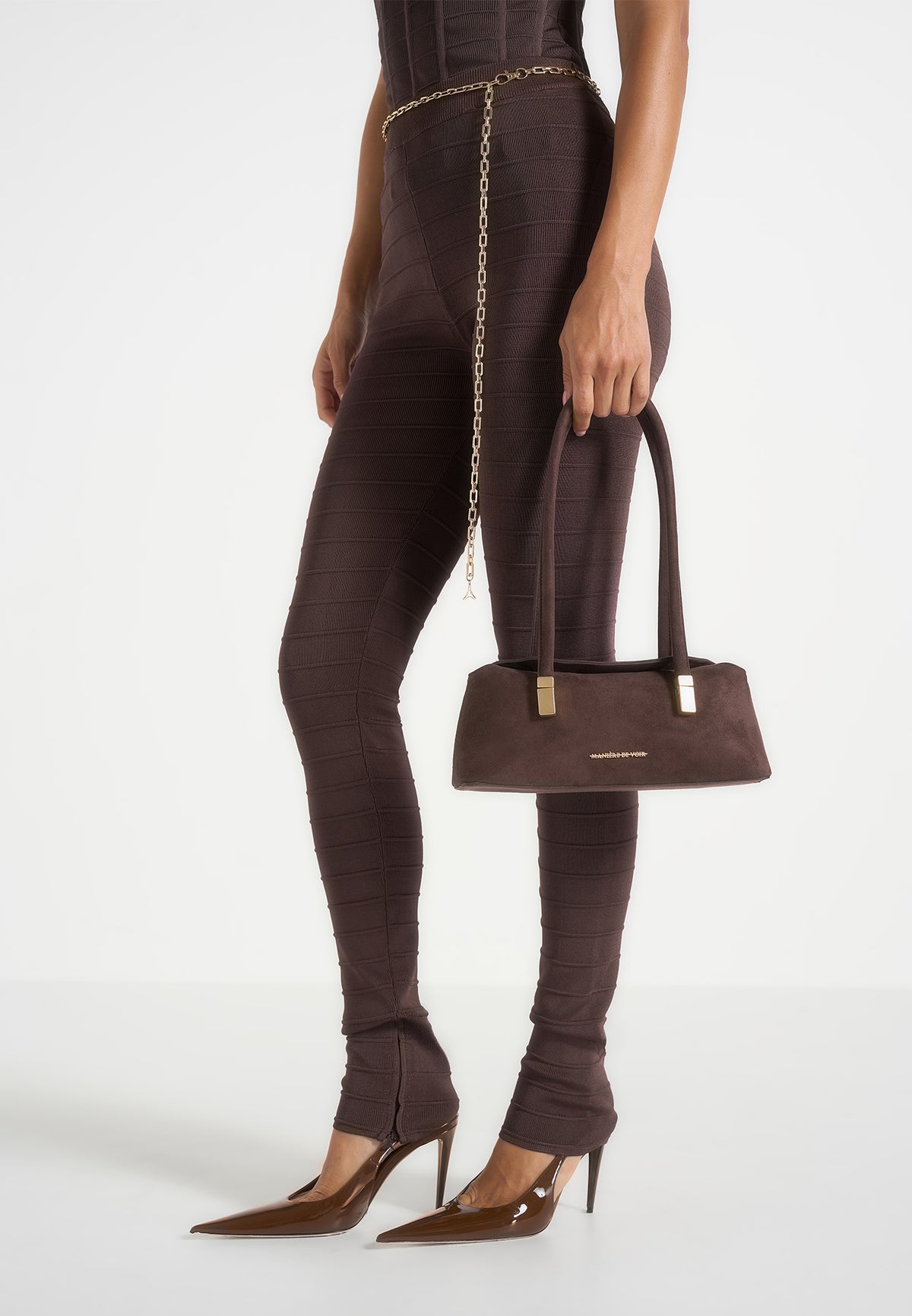 Annelise - Suede Baguette Bag - Brown