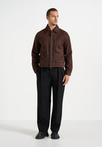 Vince - Suede Contrast Stitch Jacket - Brown