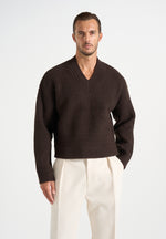 Remi - Signature Ribbed Wool-Blend V-Neck Jumper - Dark Brown