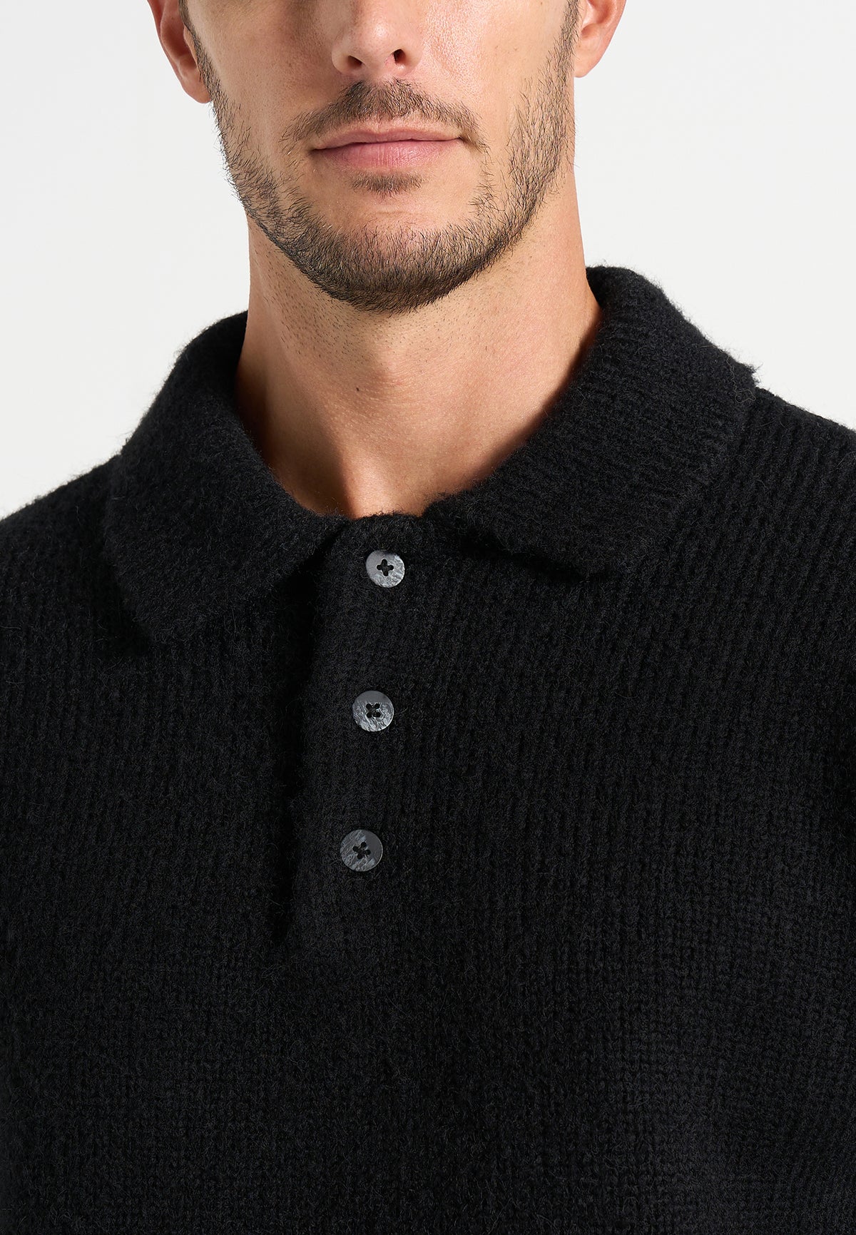 Finn - Brushed Wool-Blend Polo Knit Jumper - Black