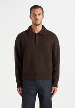 Finn - Brushed Wool-Blend Polo Knit Jumper - Brown