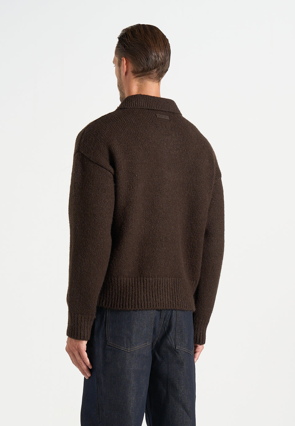 Finn - Brushed Wool-Blend Polo Knit Jumper - Brown
