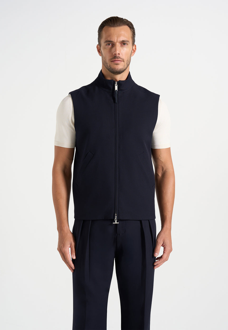 Levi - Zip-Through Wool-Blend Tailored Gilet - Dark Navy