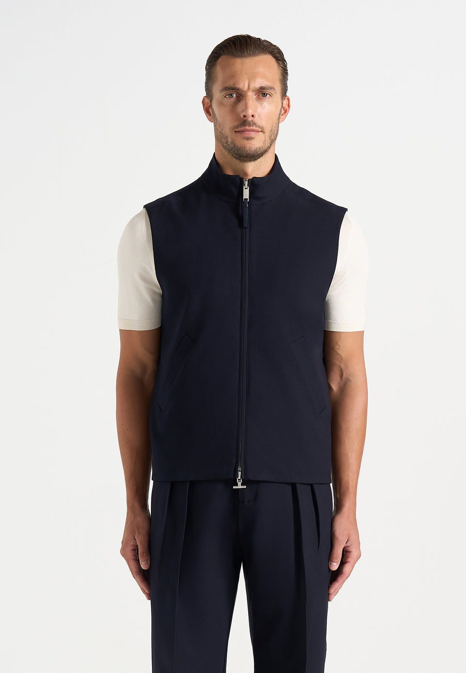 Levi - Zip-Through Wool-Blend Tailored Gilet - Dark Navy