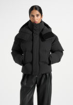 Bradley - Boxy Cropped Raglan Wrap Neck Puffer Jacket - Black