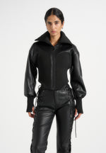 Amani - Leather Funnel Neck Contour Jacket - Black