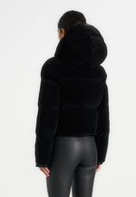 Maeva - Velvet Signature Cropped Puffer Jacket - Black