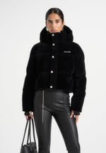 Maeva - Velvet Signature Cropped Puffer Jacket - Black