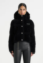 Maeva - Velvet Signature Cropped Puffer Jacket - Black