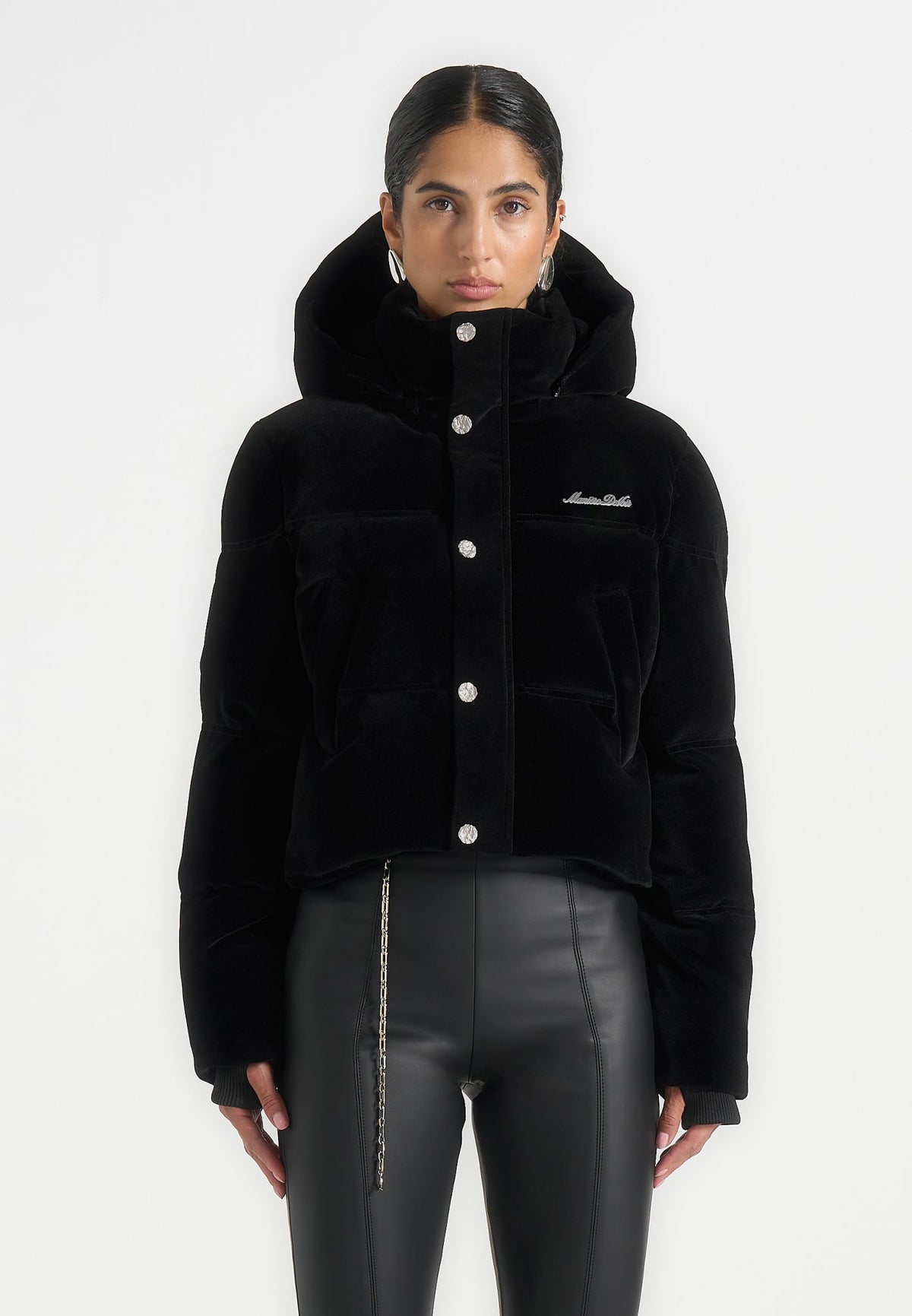 Maeva - Velvet Signature Cropped Puffer Jacket - Black