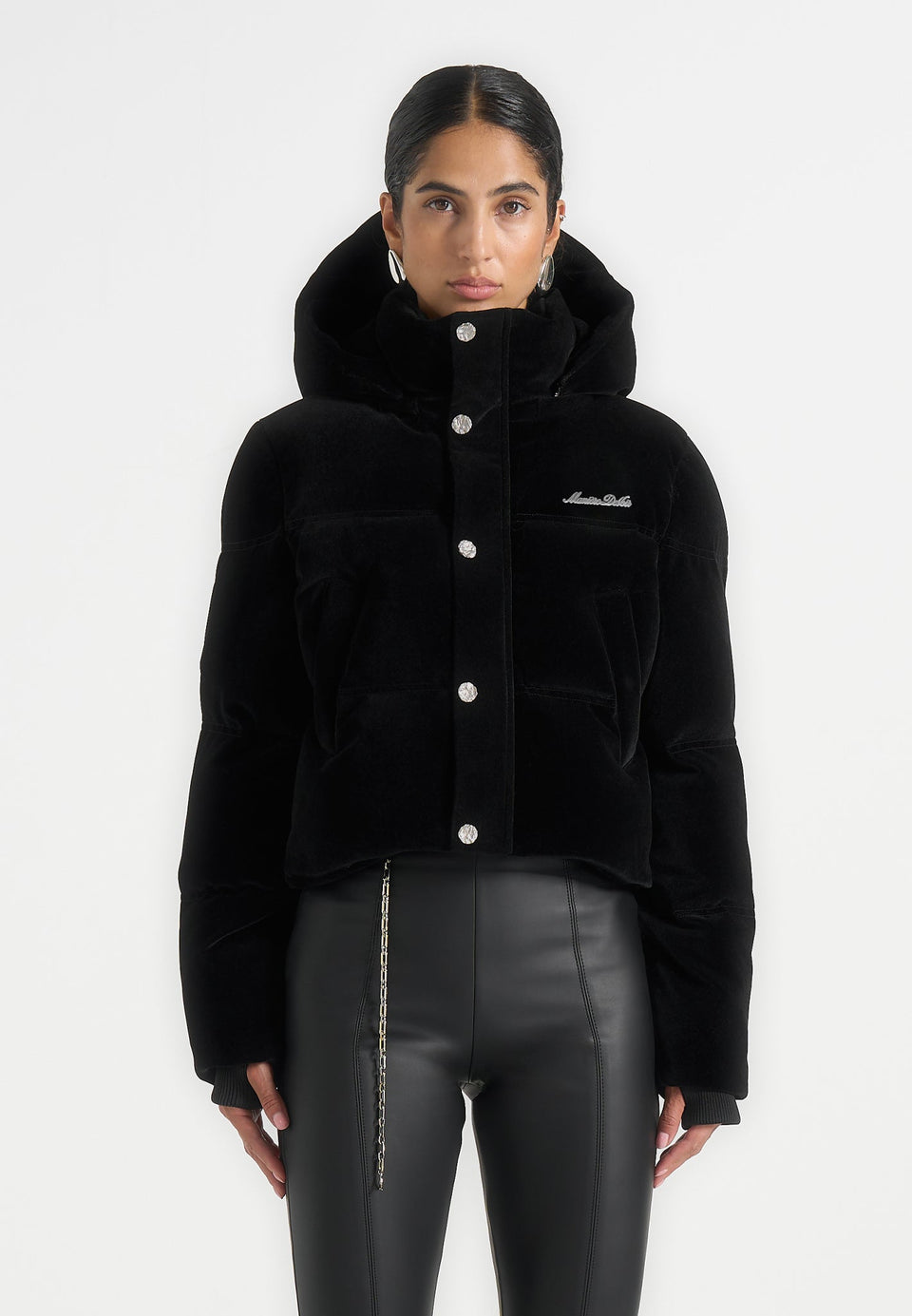 Maeva - Velvet Signature Cropped Puffer Jacket - Black