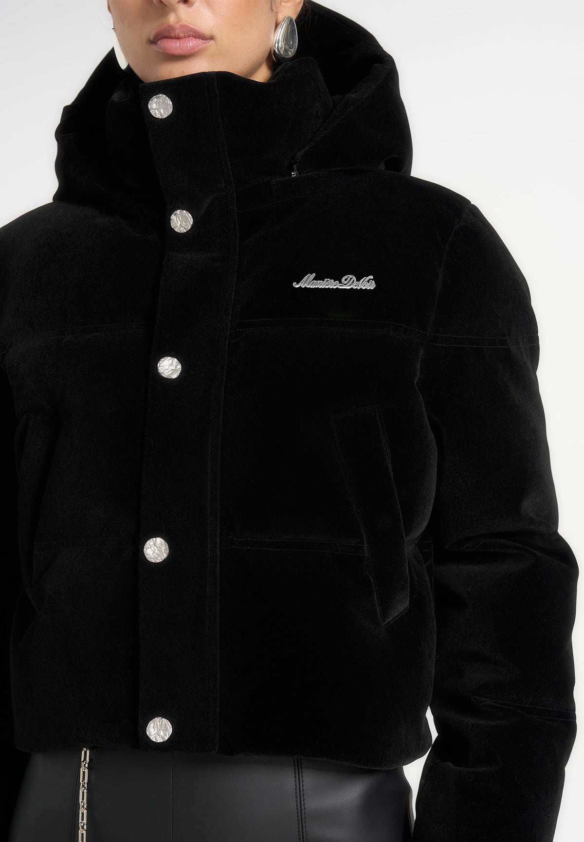 Maeva - Velvet Signature Cropped Puffer Jacket - Black