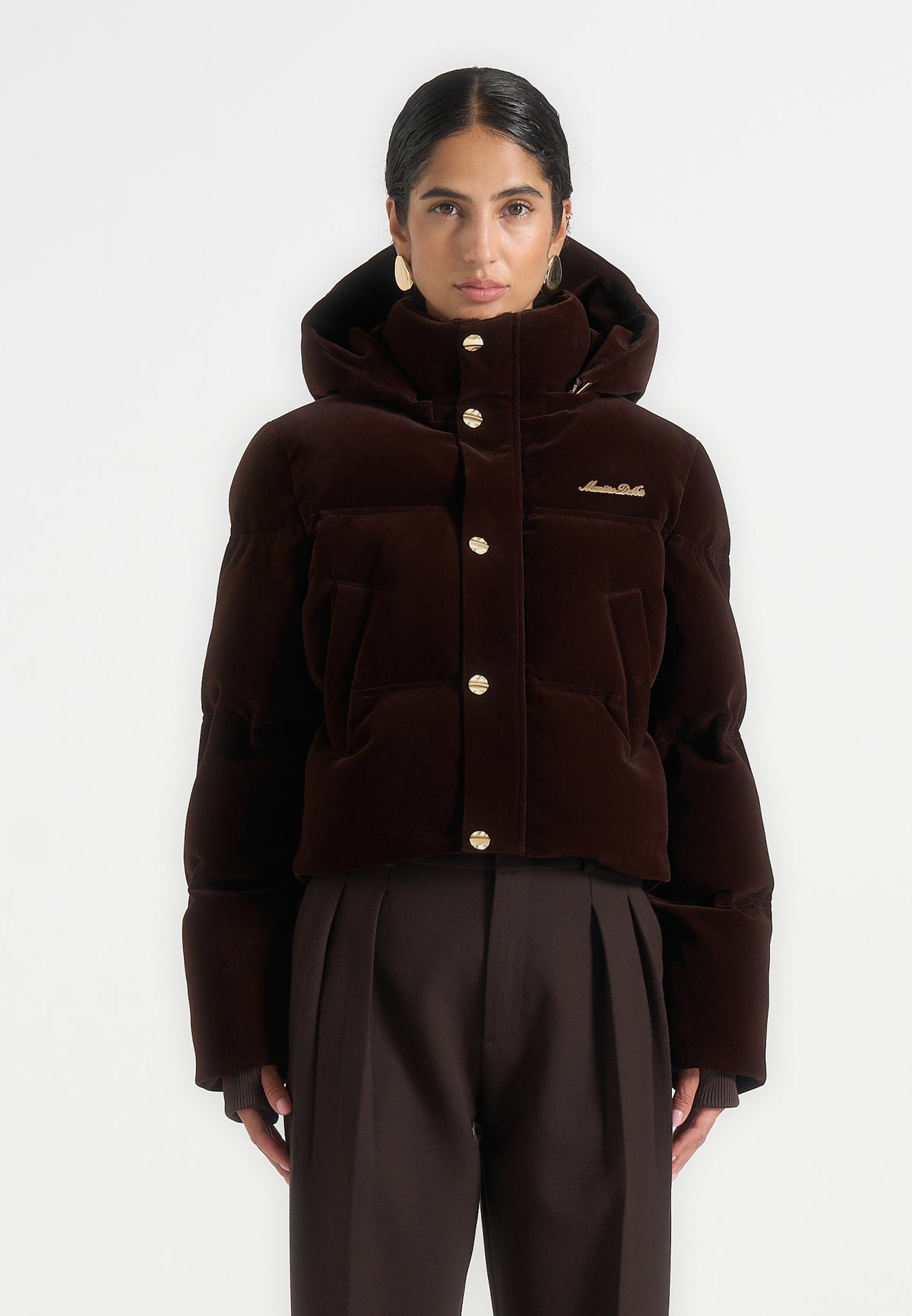 Maeva - Velvet Signature Cropped Puffer Jacket - Brown