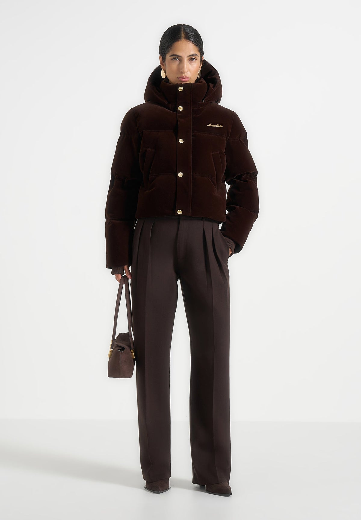 Maeva - Velvet Signature Cropped Puffer Jacket - Brown