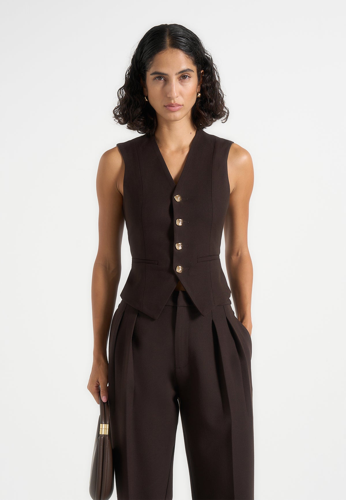 Christine - Tailored Cinched Waistcoat - Brown