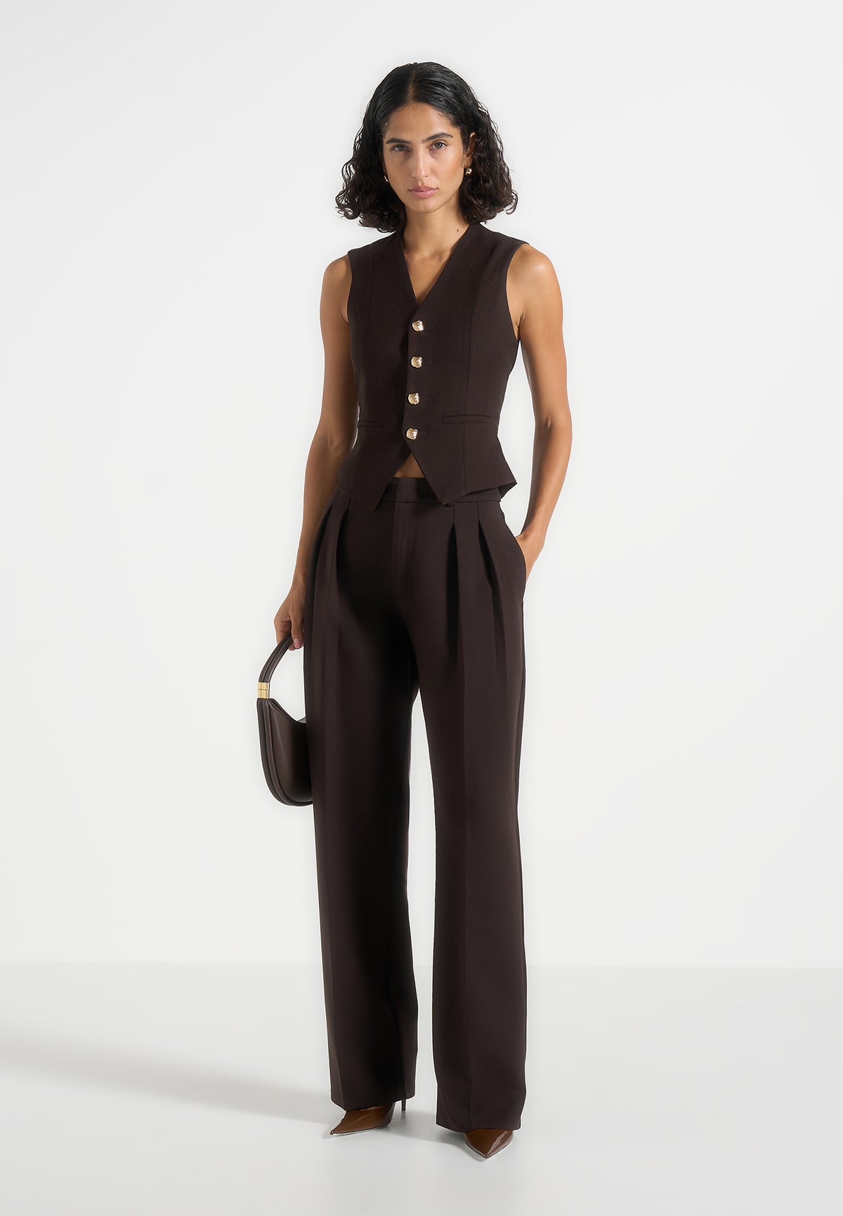 Christine - Tailored Cinched Waistcoat - Brown