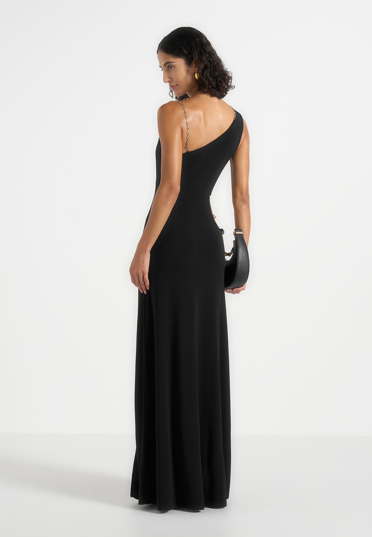 Janelle - One Shoulder Cut Out Chain Maxi Dress - Black