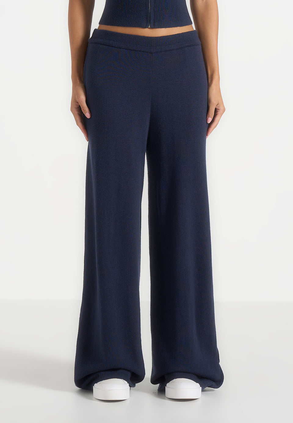Mirella - Wide Leg Knit Joggers - Navy