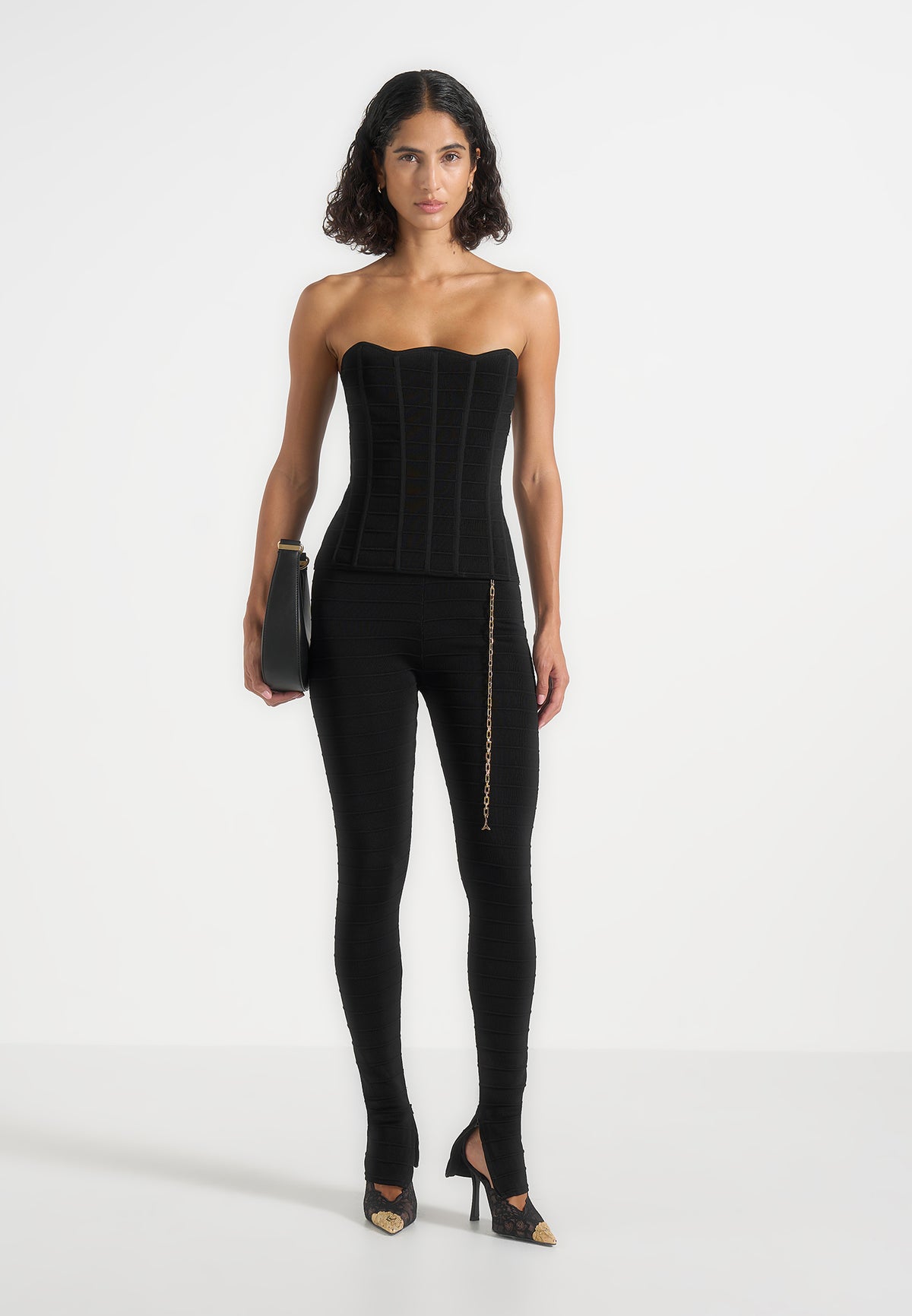 Karima - Ottoman Bandage Knit Corset Top - Black