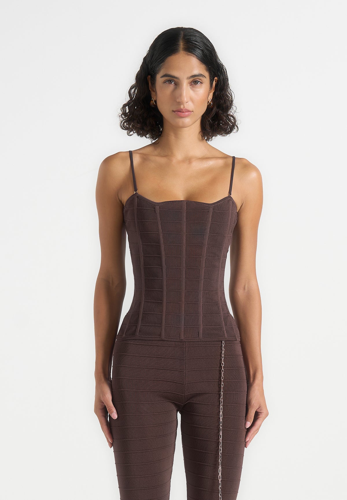 Karima - Ottoman Bandage Knit Corset Top - Brown