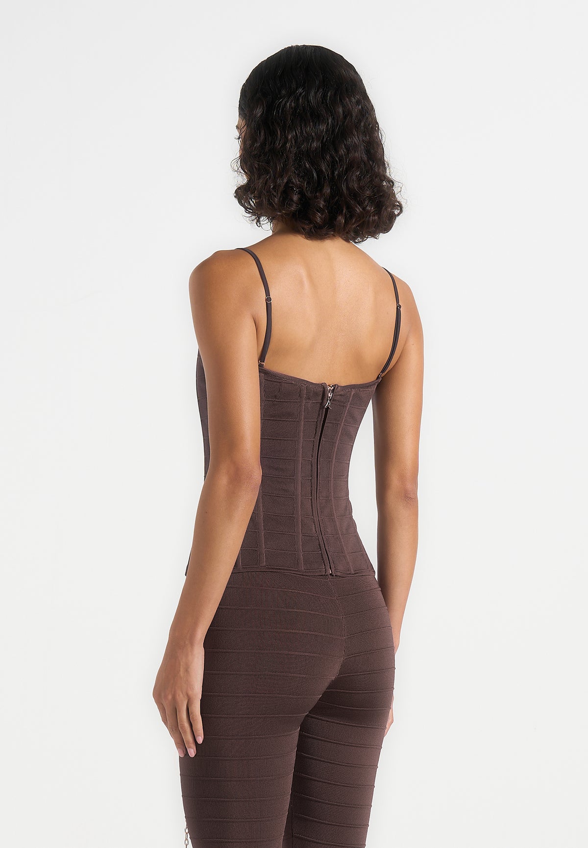 Karima - Ottoman Bandage Knit Corset Top - Brown