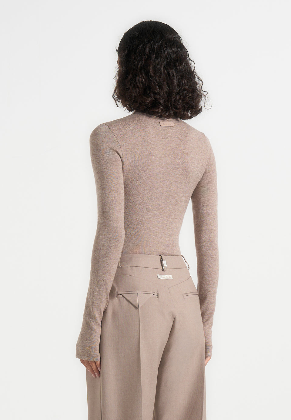 Madeline - Wool-Blend Turtleneck Knit Bodysuit - Taupe